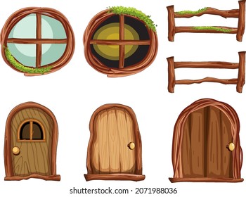 Wooden hut parts on white background illustration