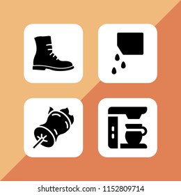 wooden icon. 4 wooden set with seeds, food and restaurant and military boot vector icons for web and mobile app