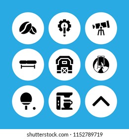 wooden icon. 9 wooden set with ping pong, phone, grain and bench vector icons for web and mobile app