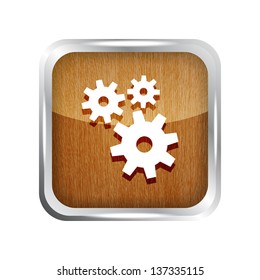 wooden icon with gears on white background