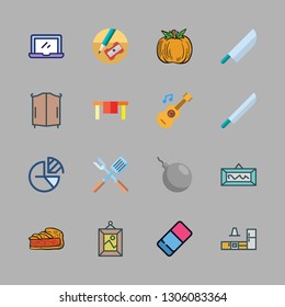 wooden icon set. vector set about pie chart, table, office material and kitchen icons set.