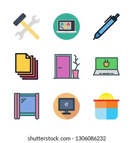 wooden icon set. vector set about window, squeezer, door and blank page icons set.