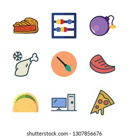 wooden icon set. vector set about abacus, meat, desktop and paint brush icons set.