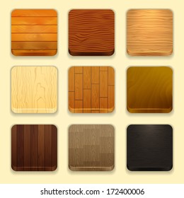 Wooden icons for mobile application interface. Gui