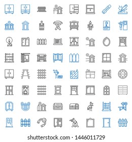 wooden icons set. Collection of wooden with fence, door, window, marshmallow, closet, toy, bench, abacus, chest, cabin, lyre, wardrobe, chest of drawers. Editable and scalable wooden icons.