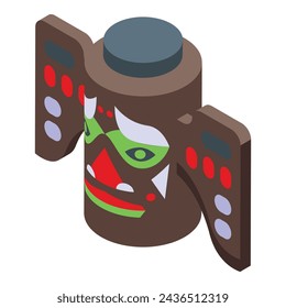 Wooden idol culture icon isometric vector. Indian american. Shaman party