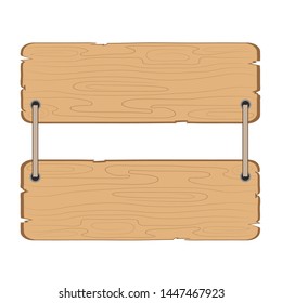 Wooden information board hang on the rope on white, stock vector illustration