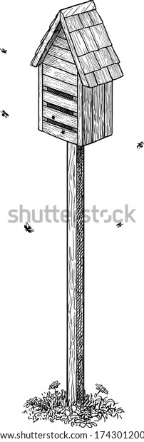 Wooden Insect House Illustration Drawing Engraving Stock Vector ...