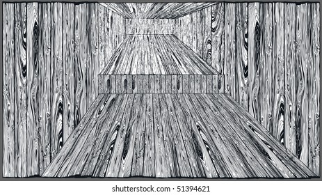 Wooden interior. Vintage drawing background.Vector