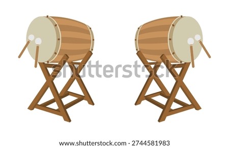 wooden islamic drum side view  vector illustration isolated on white bacground.