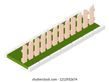 Wooden isometric fence on a white background. Fence illustration vector