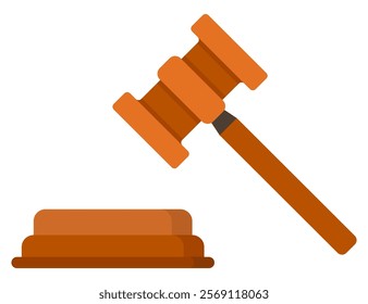 Wooden judge gavel flat icon isolated on white background.