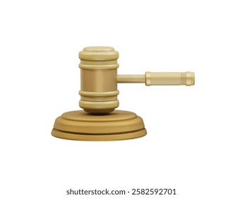 Wooden judge gavel and soundboard icon 3d. Justice hammer icon illustration 3d