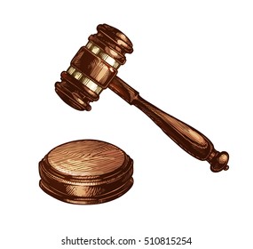 Wooden judges gavel isolated. Vector illustration