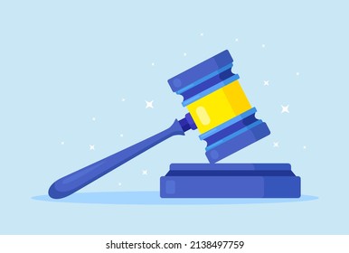 Wooden judicial ceremonial gavel of the chairman for passing sentences and bills. Judge wood hammer for auction, judgment, court. Vector illustration svg