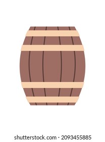 Wooden keg with alcohol, container for drinks. A barrel for wine, rum, beer or gunpowder. Vector illustration, icon in flat style, isolated on a white background.