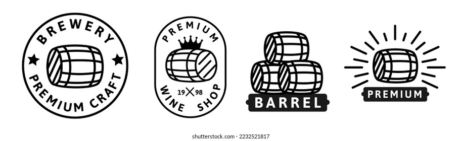 Wooden keg, barrel icon. Line sign beer and wine