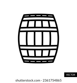 Wooden keg, cask, storage wood barrel vector icon in line style design for website, app, UI, isolated on white background. Editable stroke. EPS 10 vector illustration.