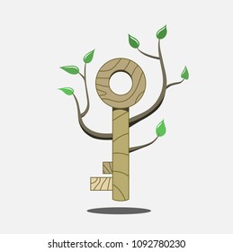 From a wooden key branches grow.  Vector illustration.