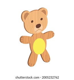 Wooden kid toy. Ecological figure of device for children. Cute bear. Retro cartoon design playing tool for baby. No plastic