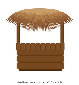 wooden kiosk and palm leaves