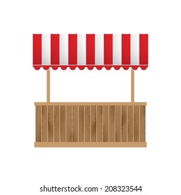 Wooden kiosk shop with an awning. Vector illustration
