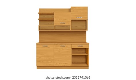 wooden kitchen cabinet on the white background