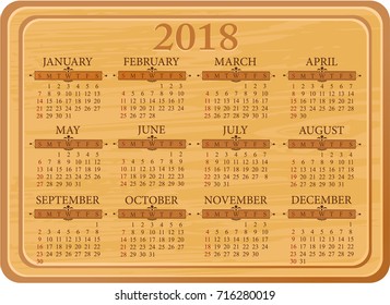 Wooden kitchen  calendar for 2018 year