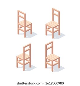 Wooden kitchen chairs. Vector 3d isometric, color web icon, new flat style. Creative illustration design, idea for infographics.