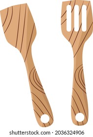 Wooden kitchen spatulas, illustration, vector on white background.