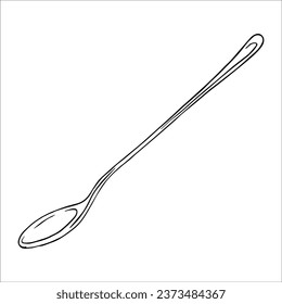 Wooden kitchen spoon, fork. Vector elements. Doodle sketch drawing. Design of product, packaging, paper.