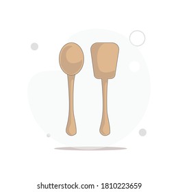wooden kitchen spoon vector flat illustration on white