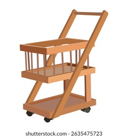 Wooden kitchen trolley cart with wheels and storage baskets for home use design