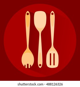 Wooden kitchen utensils. Isolated vector illustration