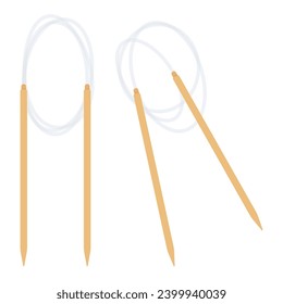 Wooden knitting needles isolated on white background