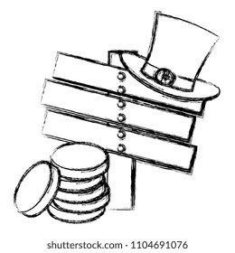 wooden label with pile coins and irish elf hat