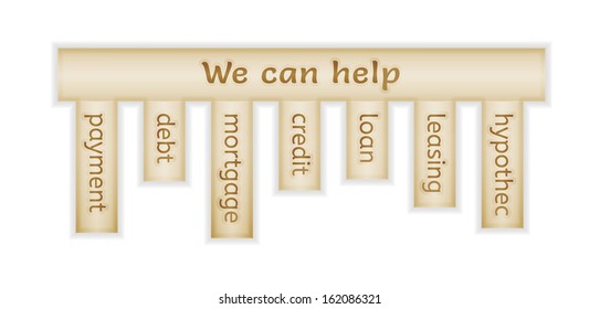 wooden label with we can help and choices on white background