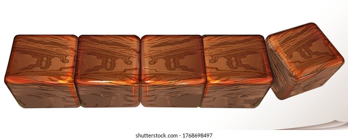 Wooden lacquered realistic bricks, wooden blocks, cubes, vector illustration on a white background. Empty cubes for your own design.