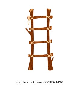 Wooden ladder bound with tropical ropes, cartoon icon. Vector wood stairs, business inventory stairway, success and opportunities object