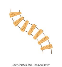 Wooden ladder design vector with rope, planks hanging isolated on white background