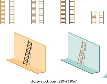 Wooden Ladder. Different sizes and types of stairs. Set of stairs for building and construction. Ladder vector illustration. Physics, geometry, mathematics