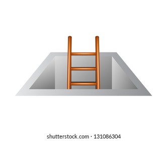 Wooden ladder leading from underground