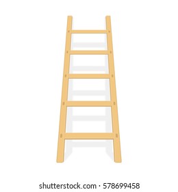 Wooden ladder with shadow. Wood step ladders stand near white wall. Vector illustration in modern flat style, isolated on white background. EPS 10.