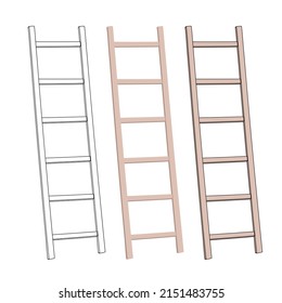 wooden ladder, stair  cartoon vector and illustration, hand drawn style, isolated on white background.