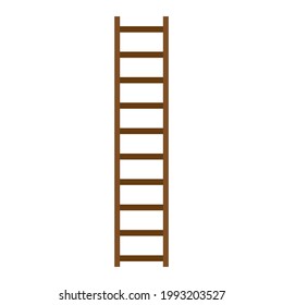 Wooden ladder with step construction staircase vector illustration. Wood tool equipment brown ladder icon climbing object. Hight wall stepladder vertical instrument. Simplicity carpenter stairway icon