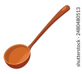 Wooden ladle spoon with long handle isolated on white