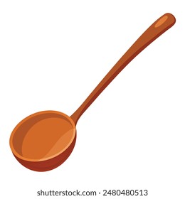 Wooden ladle spoon with long handle isolated on white