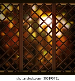 Wooden lattice. Grid of wooden fence. Autumn background. EPS 10