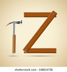 Wooden letter Z and hammer, vector illustration, eps10, 3 layers, easy editable