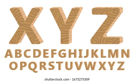 Wooden letters. Alphabet with capitals letter . Hand drawn, flat colors. 